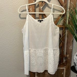 Staccato Large 100% Cotton White Lace Bottom Thin Strap Tank Top, Summer Staple
